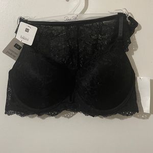 NWT! Rene Rofe Black Lace Extreme Push-Up Bra and Bikini Panty Set s. 34C/M